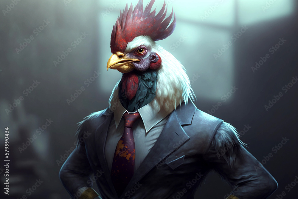 cock posing in business suit. Generative ai