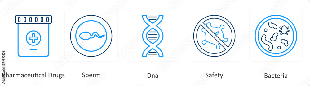 A set of 6 Medical icons as pharmaceutical drugs, sperm, dna A set of 6 Medical icons as pharmaceutical drugs, sperm, dna