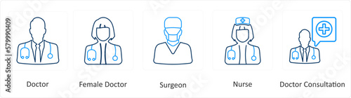 A set of 6 Medical icons as doctor, female doctor