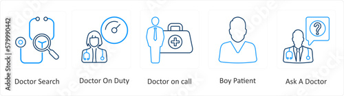 A set of 6 Medical icons as doctor, serach, doctor, on duty