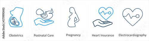 A set of 6 Medical icons as obstetrics, postnatal care, pregnancy