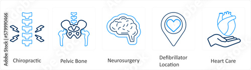 A set of 6 Medical icons as chiropratic, pelvic bone, neurosurgery