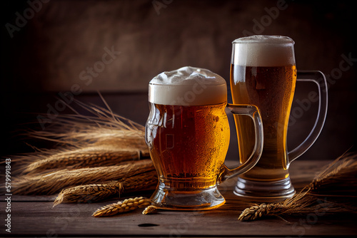 two glasses of_beer and ears of wheat. generative ai. 