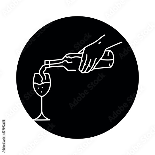 Pour champagne color line icon. Bottle and glass.