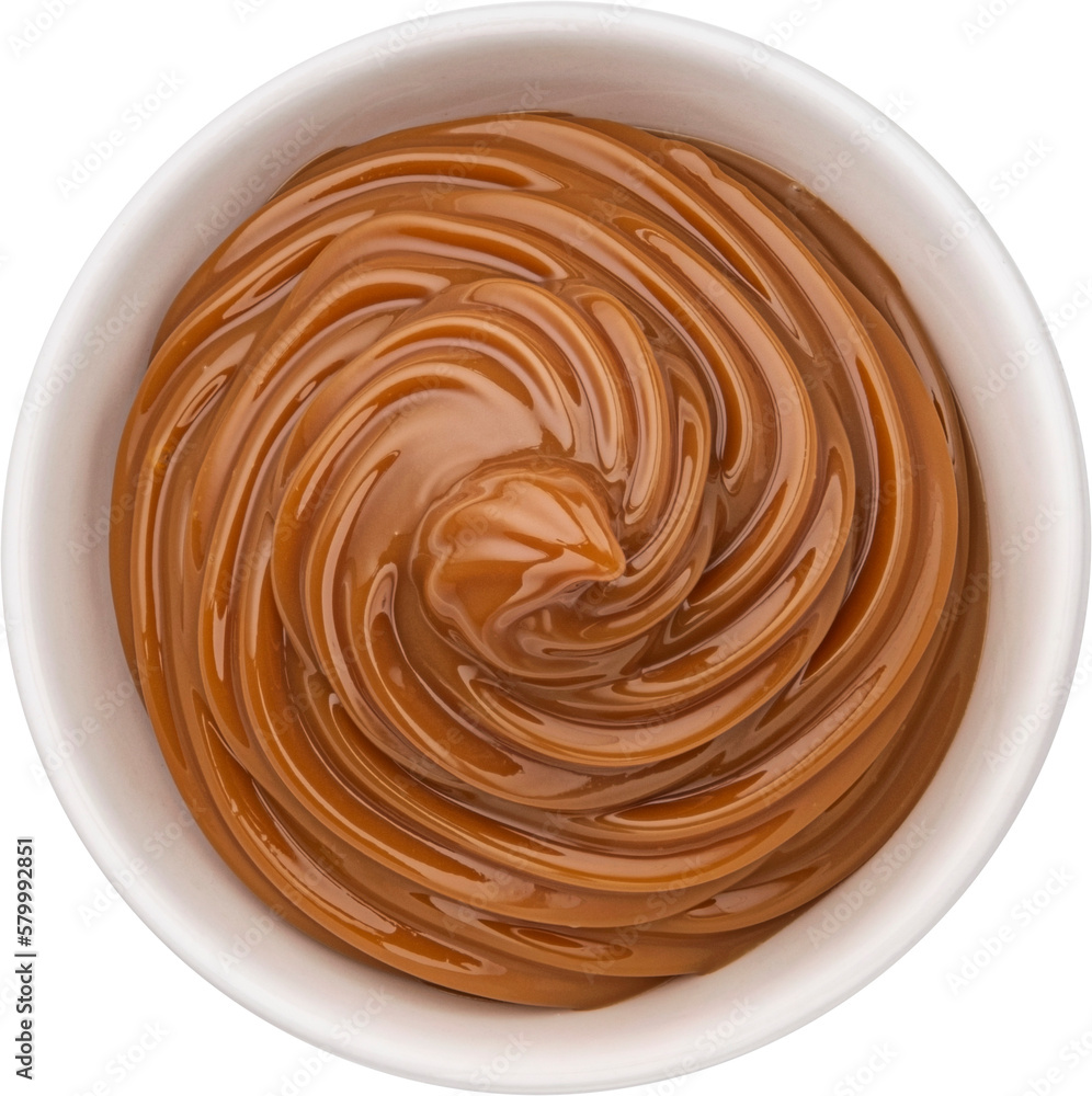 Melted caramel cream isolated, top view Melted caramel cream isolated, top view