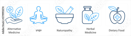 A set of 6 Medical icons as alternative medicine, yoga, naturopathy