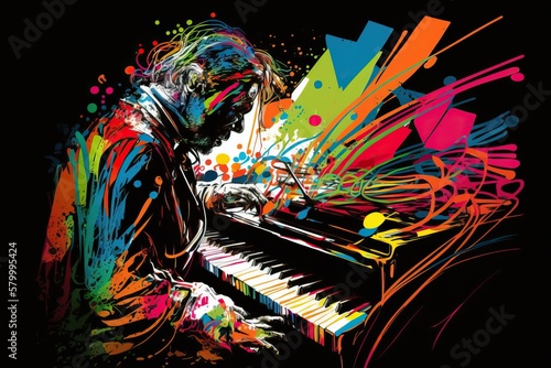 Abstract Musician Bringing Notes To Life, Piano, Generative Ai