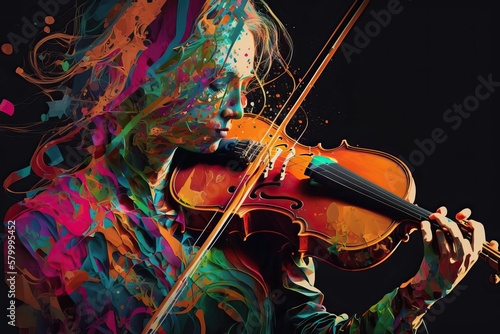 Abstract Musician Bringing Notes To Life, Violin, Generative Ai