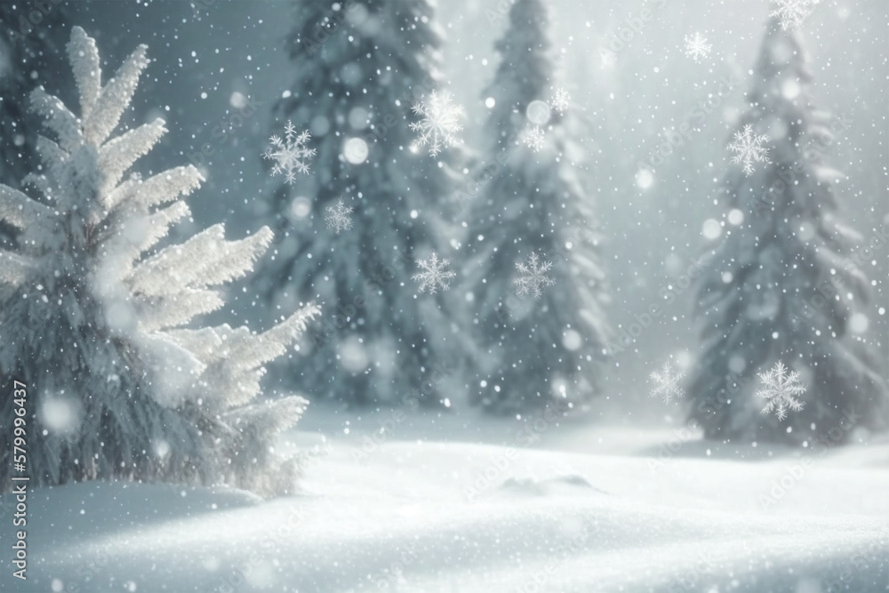 Winter background with snow and frost, free space for decoration, mock-up. Generative AI