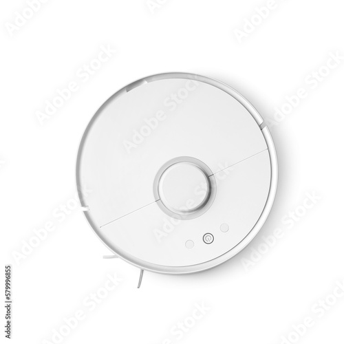 Robot vacuum cleaner on white background top view