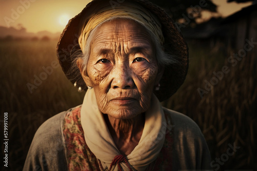Portrait of elderly Japanese village woman at sunset (created with Generative AI) © Thomas Marx