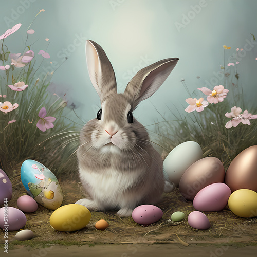 cute rabbit and easter eggs...