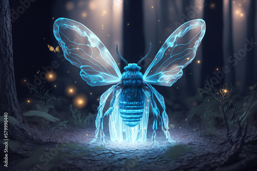 bee, insect, nature, illustration, design, flower, wing, fly, animal, pattern, jellyfish, decoration, wildlife, bug, wings, summer, eye, blue, vector, texture, forest, fractal, flap, generative, ai © Eugene