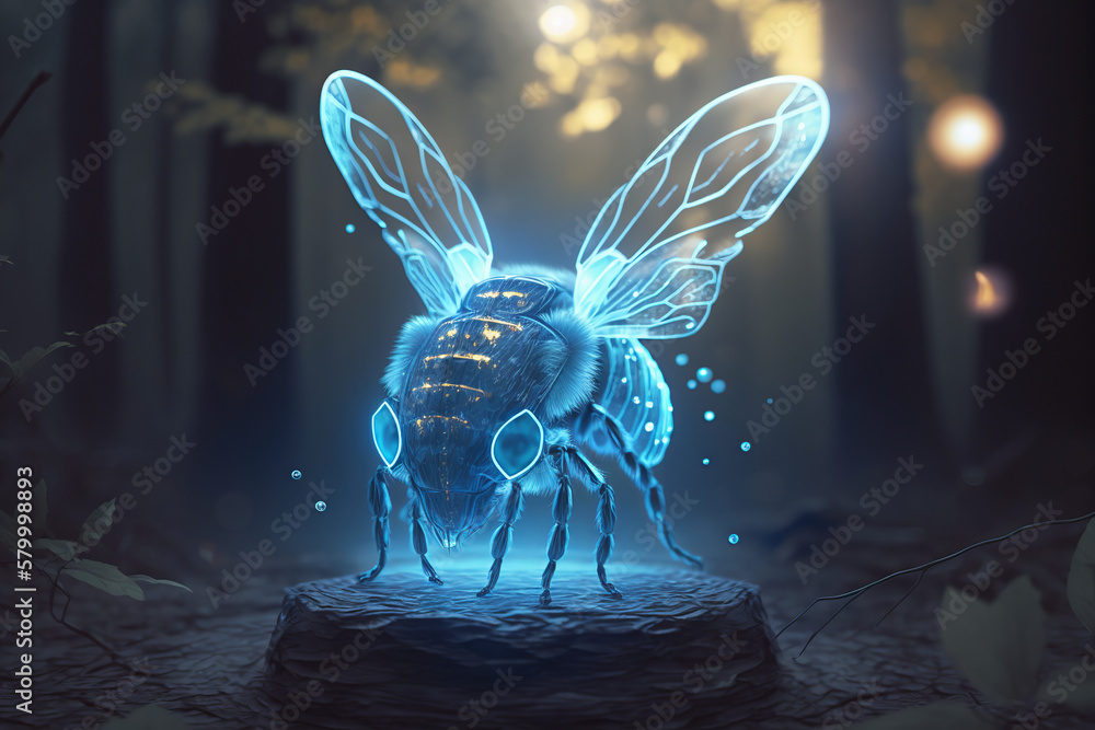 bee, insect, light, blue, brain, fractal, design, human, skull, concept ...