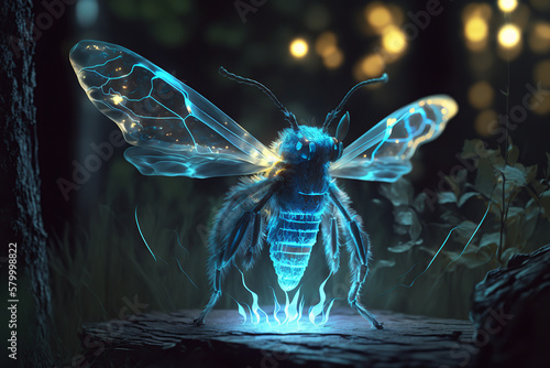 bee, insect, nature, illustration, design, flower, wing, fly, animal, pattern, jellyfish, decoration, wildlife, bug, wings, summer, eye, blue, vector, texture, forest, fractal, flap, generative, ai © Eugene