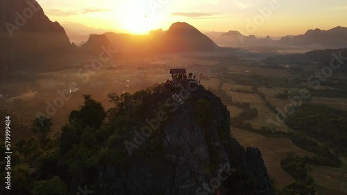 Aerial view of Nam Xay viewpoint in Vang Vieng, Laos