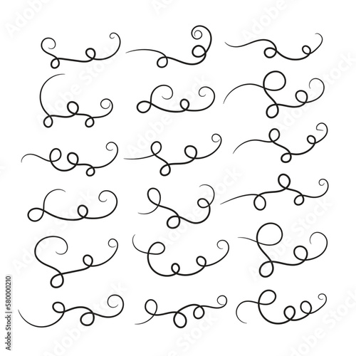 set of Hand drawn calligraphy font style Decorative Elements Text Ornaments curly thin line swings swashes Flourishes Swirls text divider flourish doodle vector illustration by poster, banner