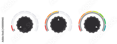 Adjustment Handle. Knob, rotary dials with round scale and round controller. Vector illustration