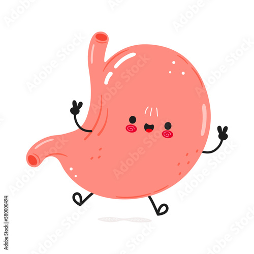 Cute funny stomach jumping character. Vector hand drawn cartoon kawaii character illustration icon. Isolated on white background. Stomach character concept