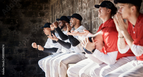 фотографія Happy baseball winner, sport or team in celebration of fun game victory, competition success or goals together