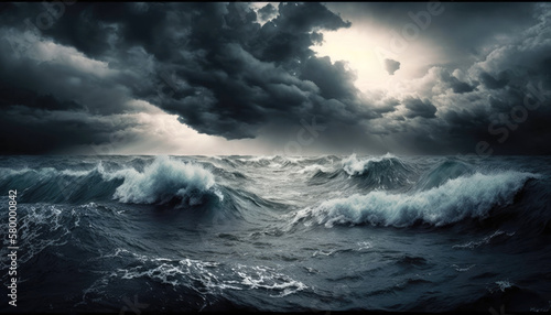 Ocean waves, stormy weather - Generative AI photo