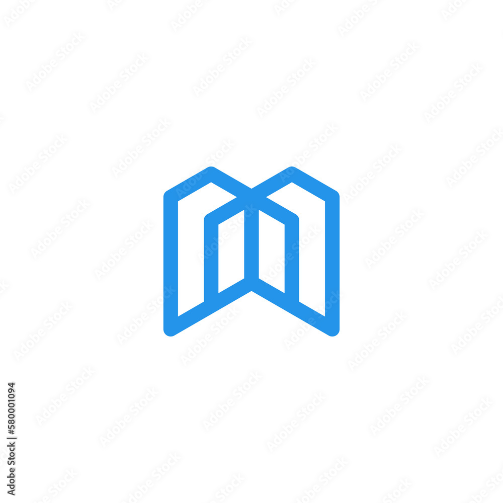 Letter M logo in a moden style with cut out slash and lines. Vector
Letter M logo in a moden style with cut out slash and lines. Vector