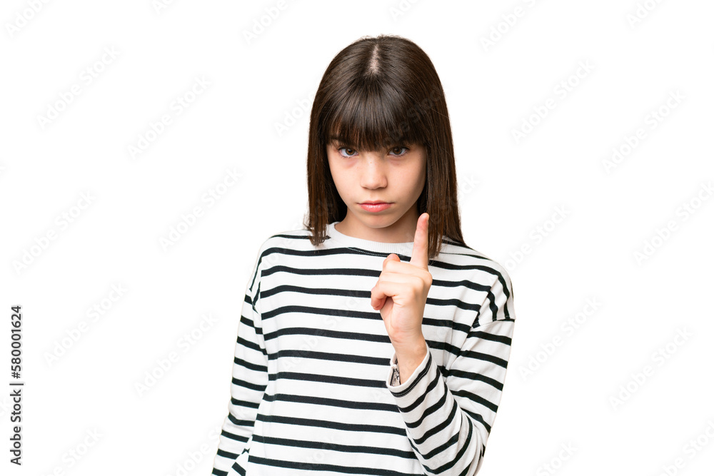 Little caucasian girl over isolated background frustrated and pointing to the front Little caucasian girl over isolated background frustrated and pointing to the front