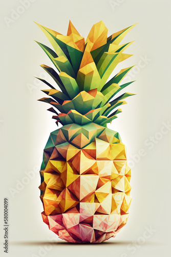 Pineapple on the yellow pastel background, colorblocks technique. Generative AI photo