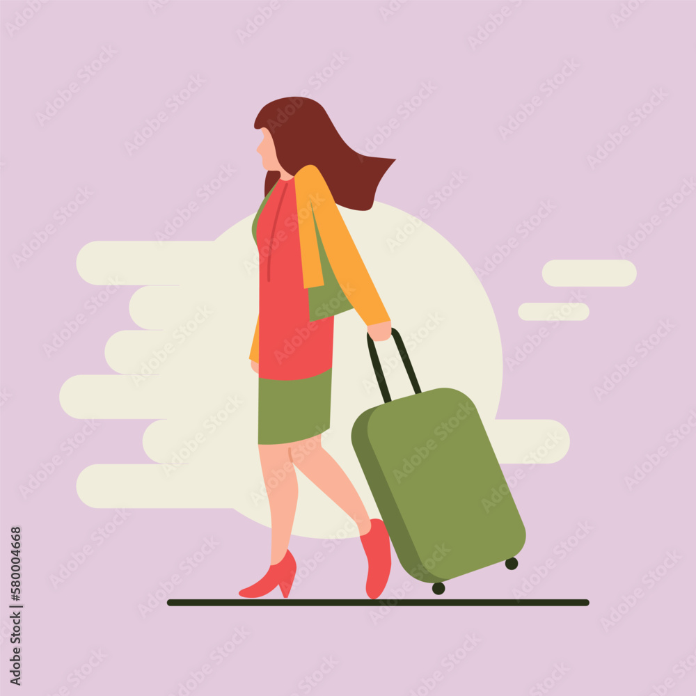 vector illustration with the concept of a woman traveling with a suitcase
vector illustration with the concept of a woman traveling with a suitcase