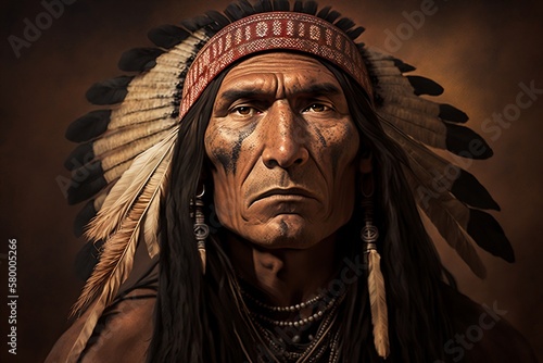 Portrait of middle aged Native American Indian Apache 