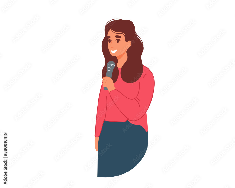 Woman with microphone, journalist. Vector illustration Woman with microphone, journalist. Vector illustration