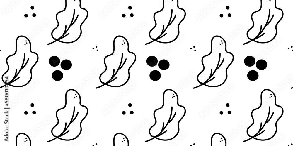 Seamless pattern with black leaves on a white background. Doodle vector illustration Seamless pattern with black leaves on a white background. Doodle vector illustration