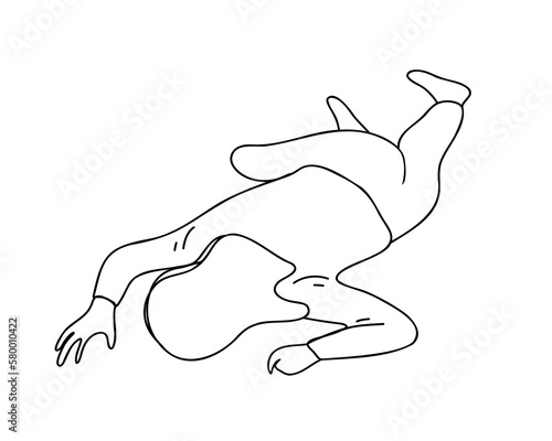 The woman lies face down on the ground. Doodle vector illustration