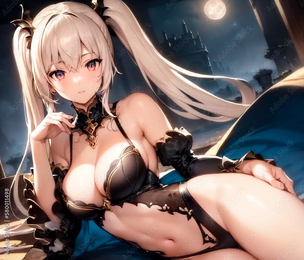 Obraz premium beautiful anime girl, young princess of the kingdom of eternal nights. generative AI