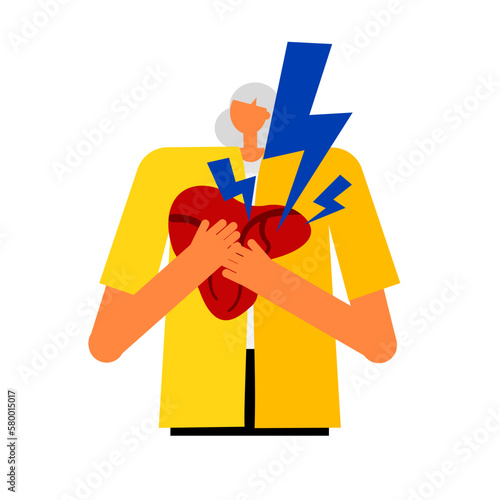 Cartoon of a patient have a heart attack.