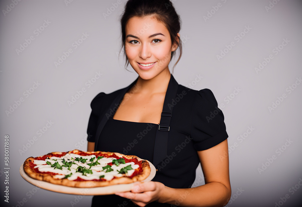 Female Chef preparing pizza in restaurant Female Chef preparing pizza in restaurant