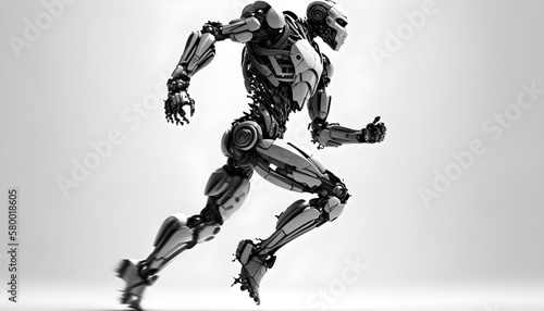 robot running isolted white background -AI-generated