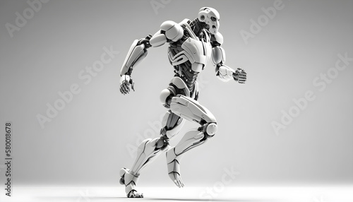 robot white metal running  isolated white back ground -AI-generated