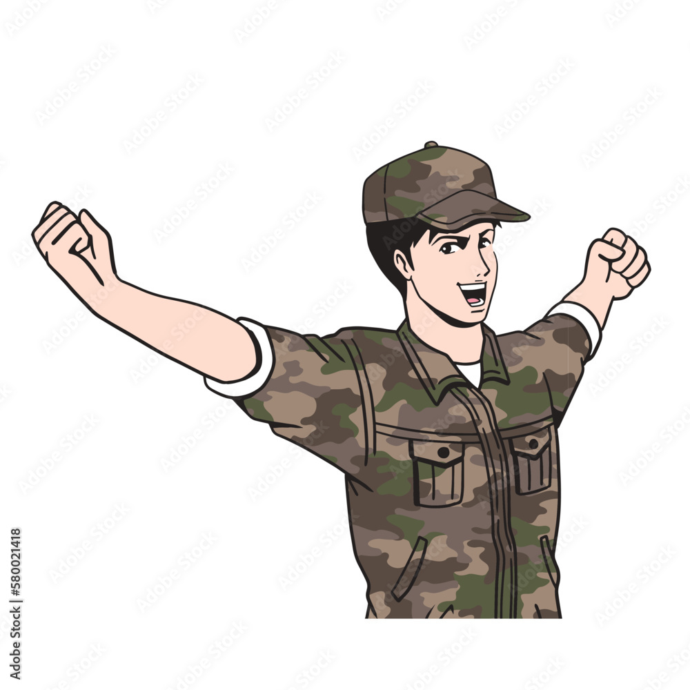 伸びをする日本人自衛隊員 伸びをする日本人自衛隊員