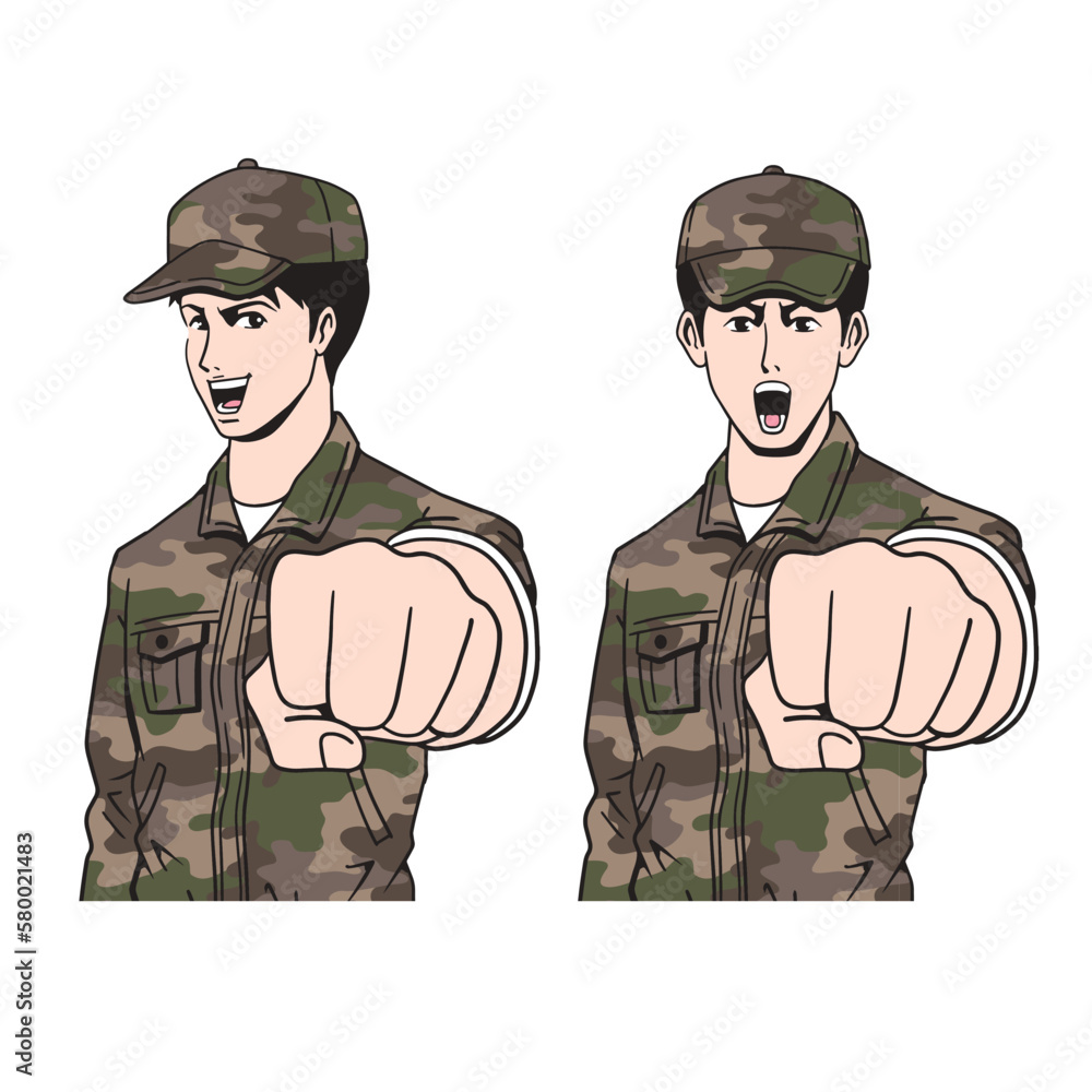 拳を突き出す日本人自衛隊員 拳を突き出す日本人自衛隊員