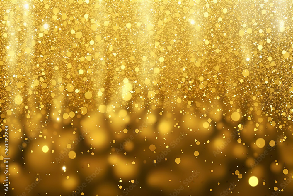 Golden glitter texture christmas abstract background, gold glitter defocused abstract background, golden rain, magic gold dust and glare, generative ai