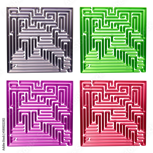 Set of maze puzzle in 3d rendering