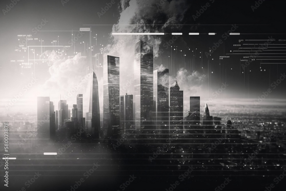 Trading Intelligence System City Business Photo Wallpaper Generative AI - obrazy, fototapety, plakaty 