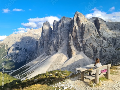 Majestic view to the famous Dolomites, Oberbachernspitze, Einserkofel, South Tyrol, Italy. Silent break photo