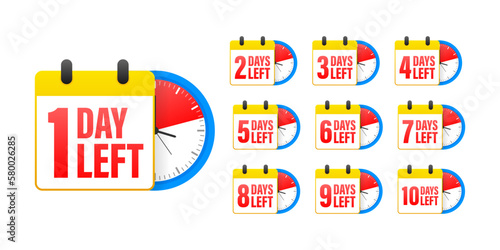 Days left countdown set. Product limited promo. Day only stock. Hours left counter icon. Sale, reminder app