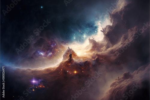 Glowing nebula with stars. Fantasy galaxy generative AI background © WhataWin