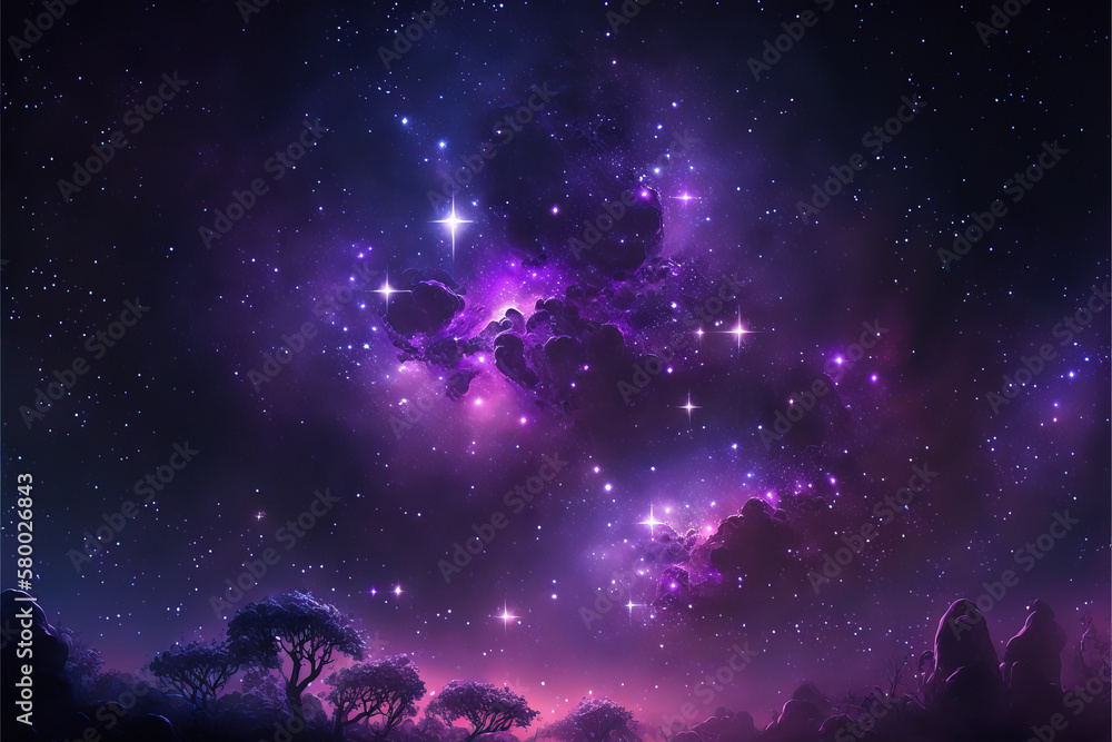 Purple and violet nebula with stars. Fantasy galaxy generative AI background Purple and violet nebula with stars. Fantasy galaxy generative AI background