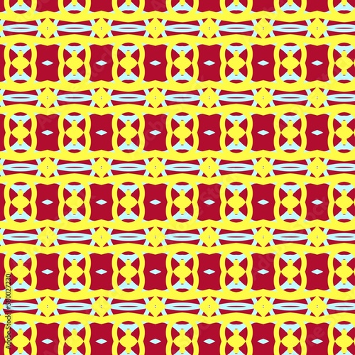 Fototapeta Naklejka Na Ścianę i Meble -  contrast geometric textile ornamental pattern in yellow, light blue and red colors. decorative rhombic tiles background illustration. modern geometry fashion graphic. 