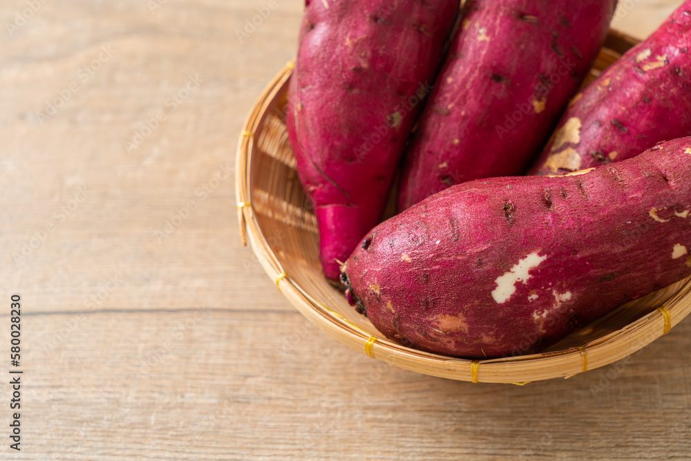 Japanese sweet potatoes on basket Japanese sweet potatoes on basket