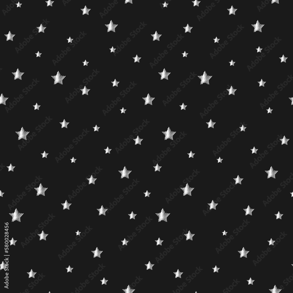 Silver stars on night sky background. Abstract vector seamless pattern ...